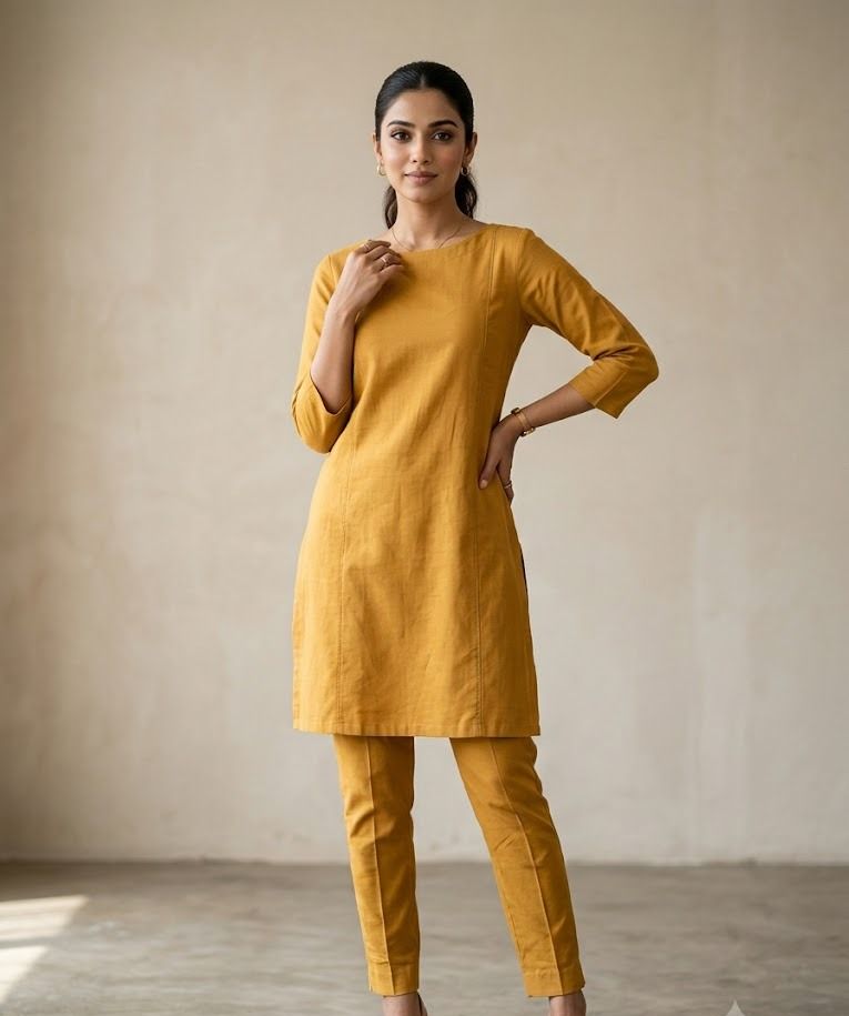 Customer photo: woman in a yellow kurta